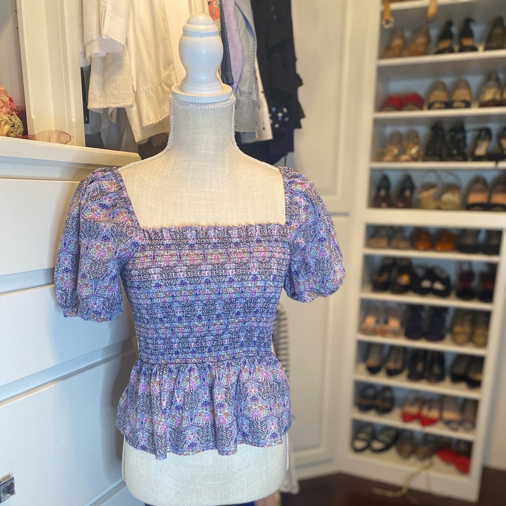 JCrew Liberty Puff Sleeve Smocked bodice.  NWOT.  Size S